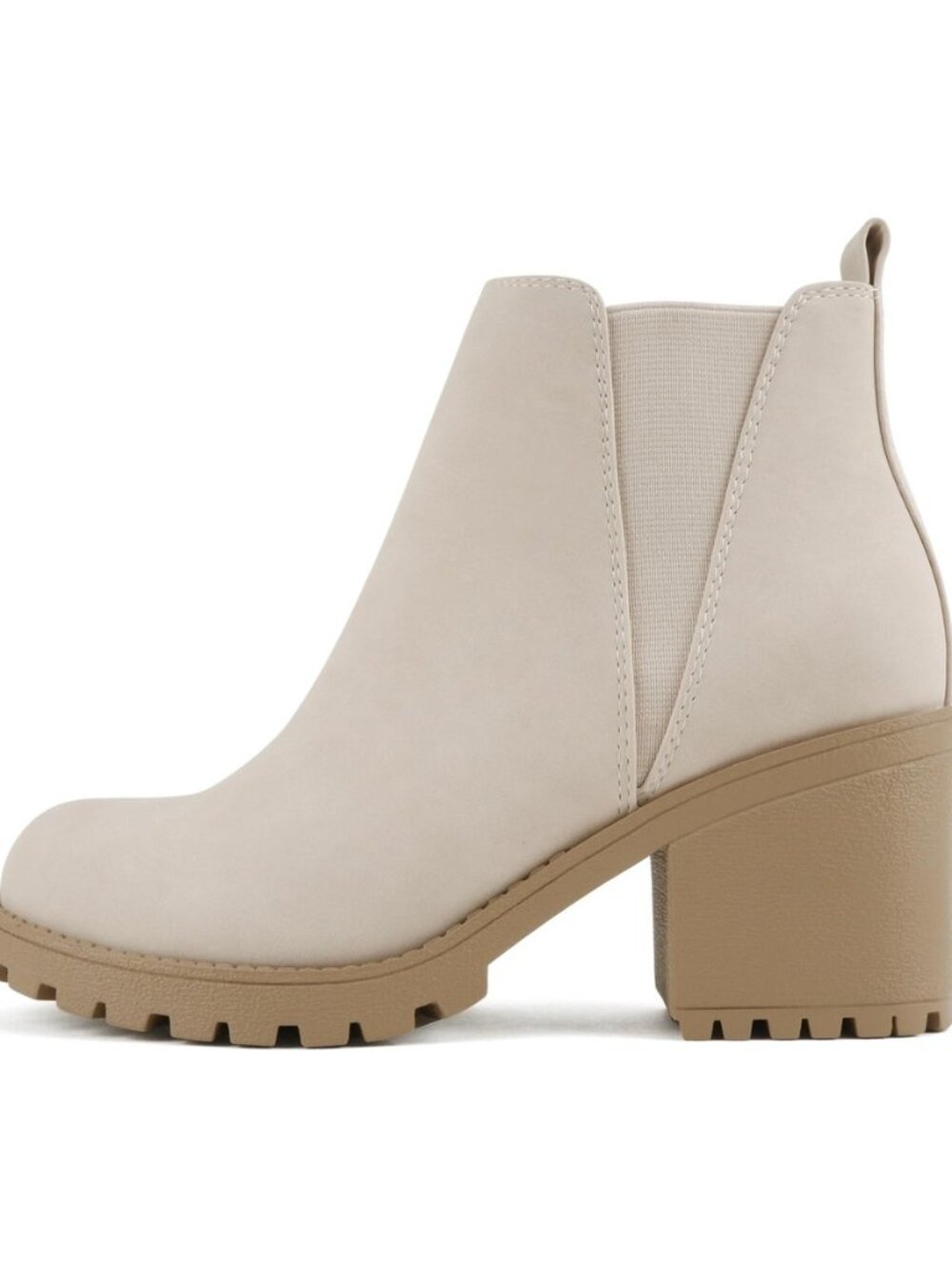 ORIGAMI ~ WOMEN LUG SOLE MID HEEL FASHION ANKLE BOOTIE W/DOUBLE ELASTIC GORE